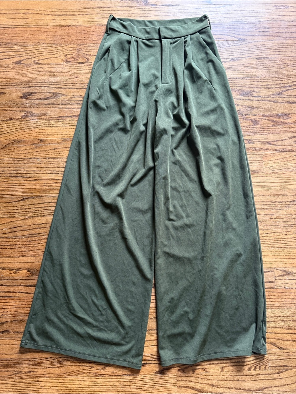 Wide Leg High-Waist Pants in Olive Green